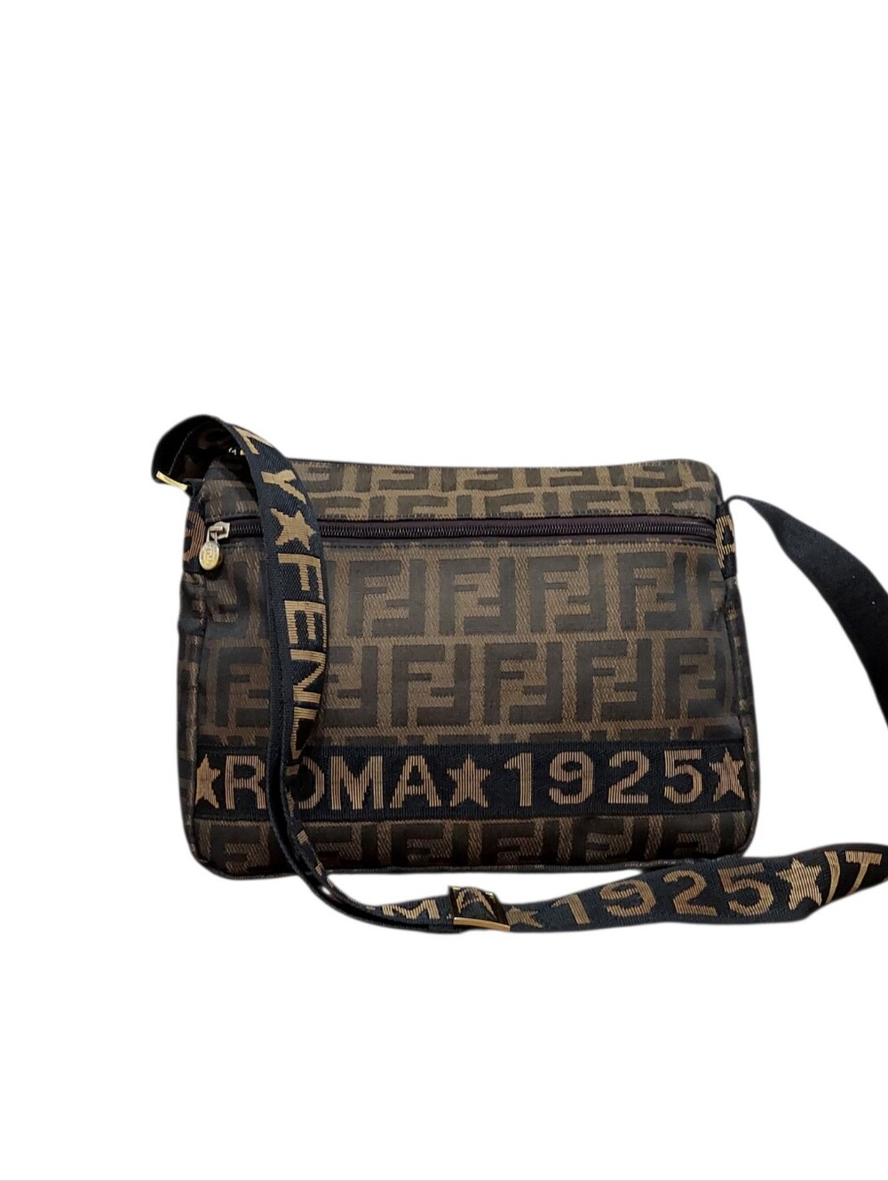 Fendi Brown & Black FF Logo Canvas Crossbody Shoulder Bag